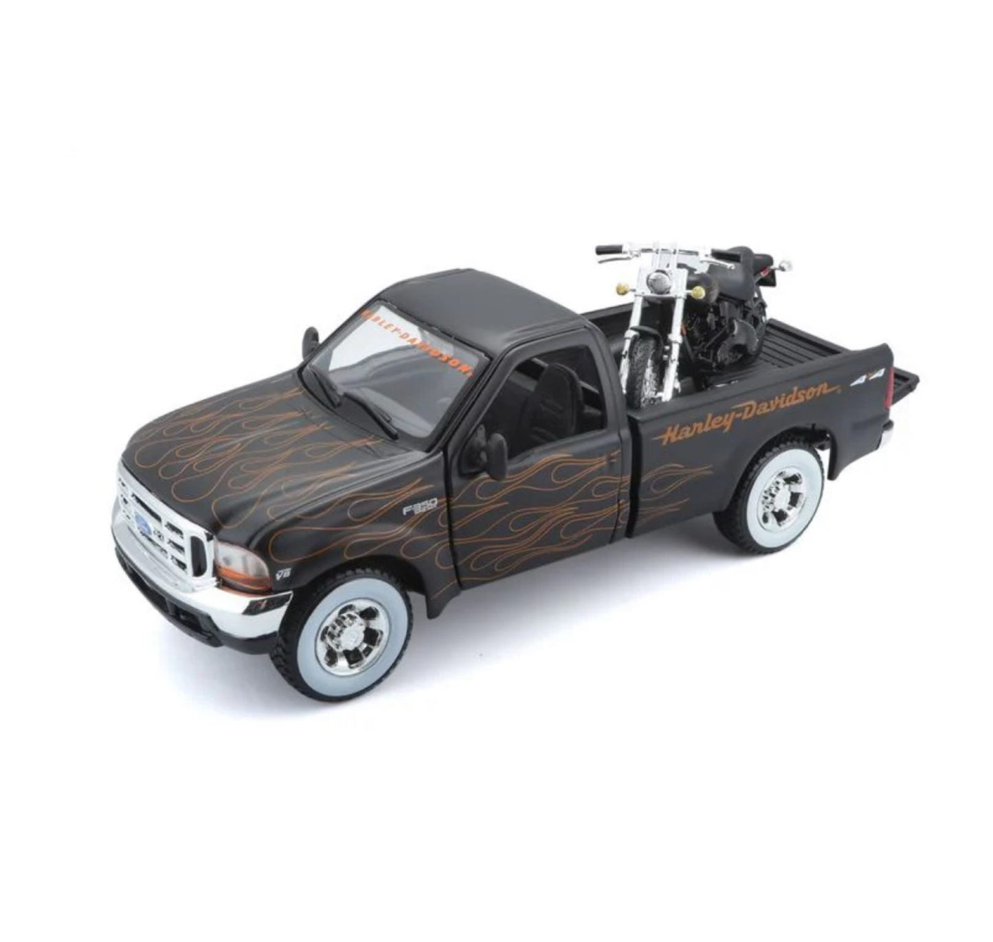 MAISTO - 1999 FORD F350 SUPER DUTY PICKUP - 2002 FXSTB NIGHT TRAIN - HARLEY DAVIDSON - 1:24 SCALE