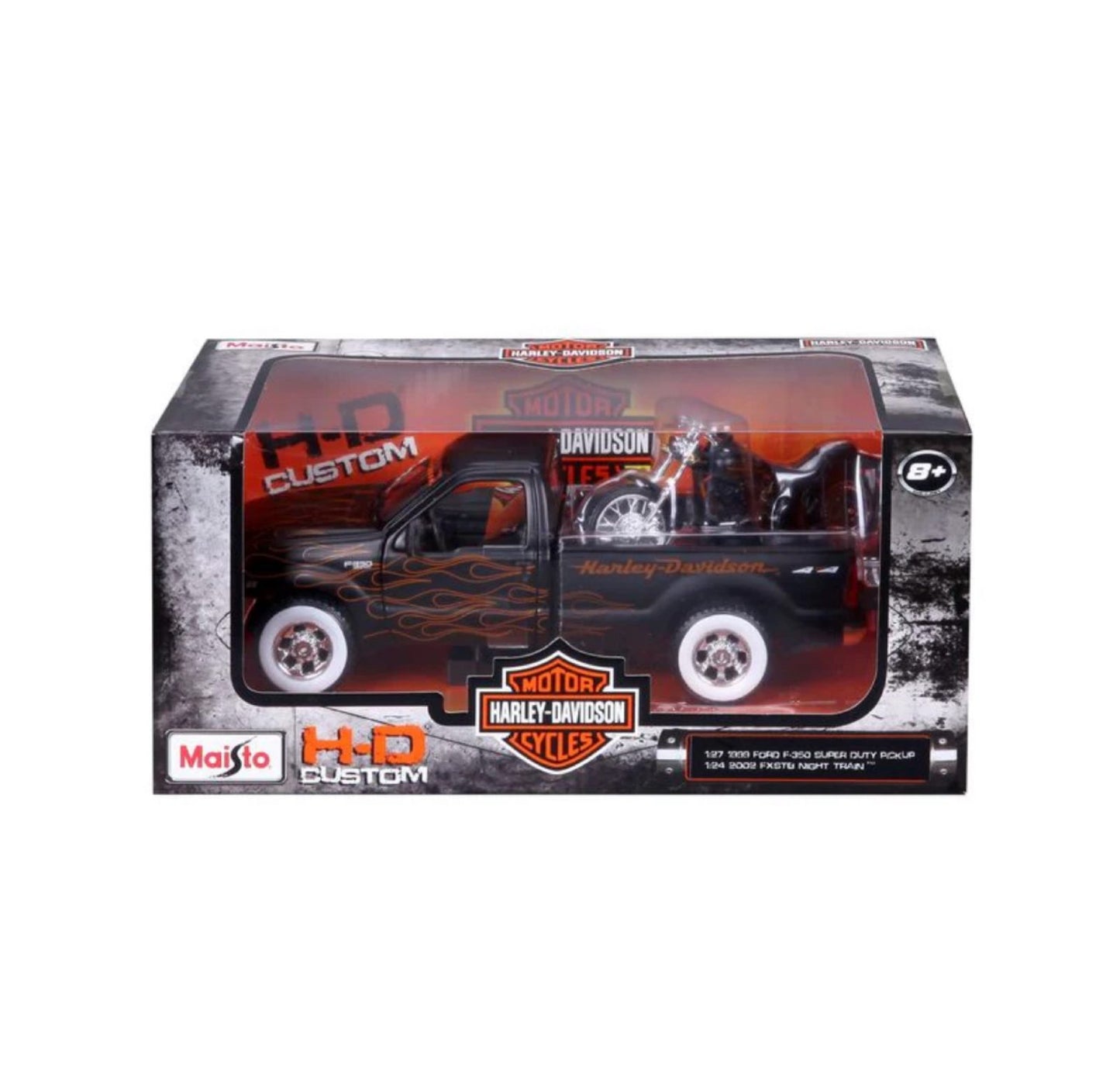 MAISTO - 1999 FORD F350 SUPER DUTY PICKUP - 2002 FXSTB NIGHT TRAIN - HARLEY DAVIDSON - 1:24 SCALE