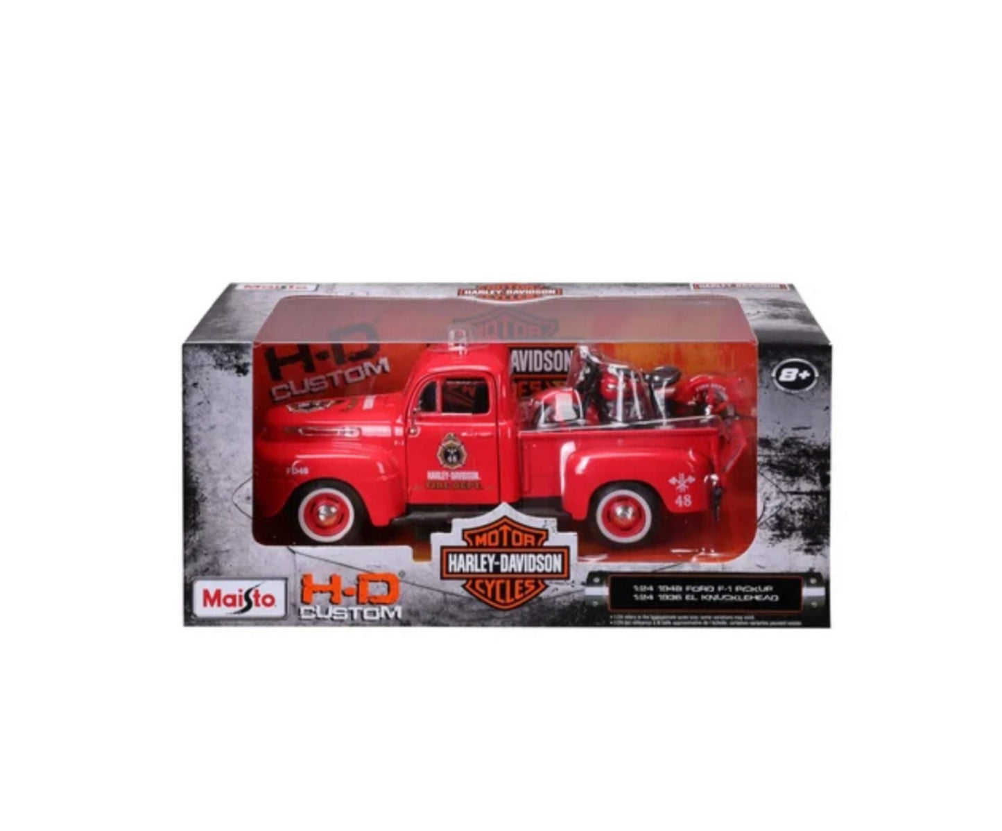 MAISTO - 1948 FORD F1 PICKUP - 1936 EL KNUCKLEHEAD - HARLEY DAVIDSON - 1:24 SCALE