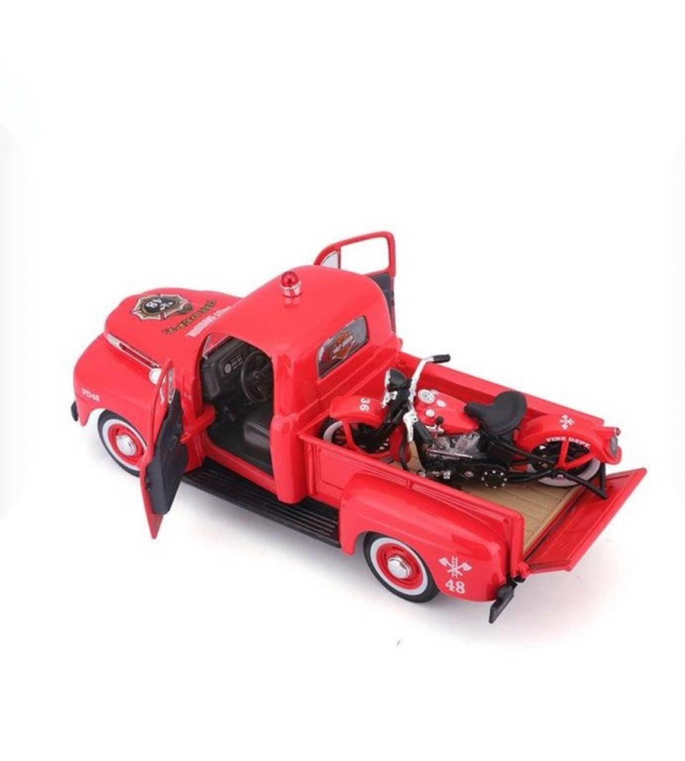 MAISTO - 1948 FORD F1 PICKUP - 1936 EL KNUCKLEHEAD - HARLEY DAVIDSON - 1:24 SCALE
