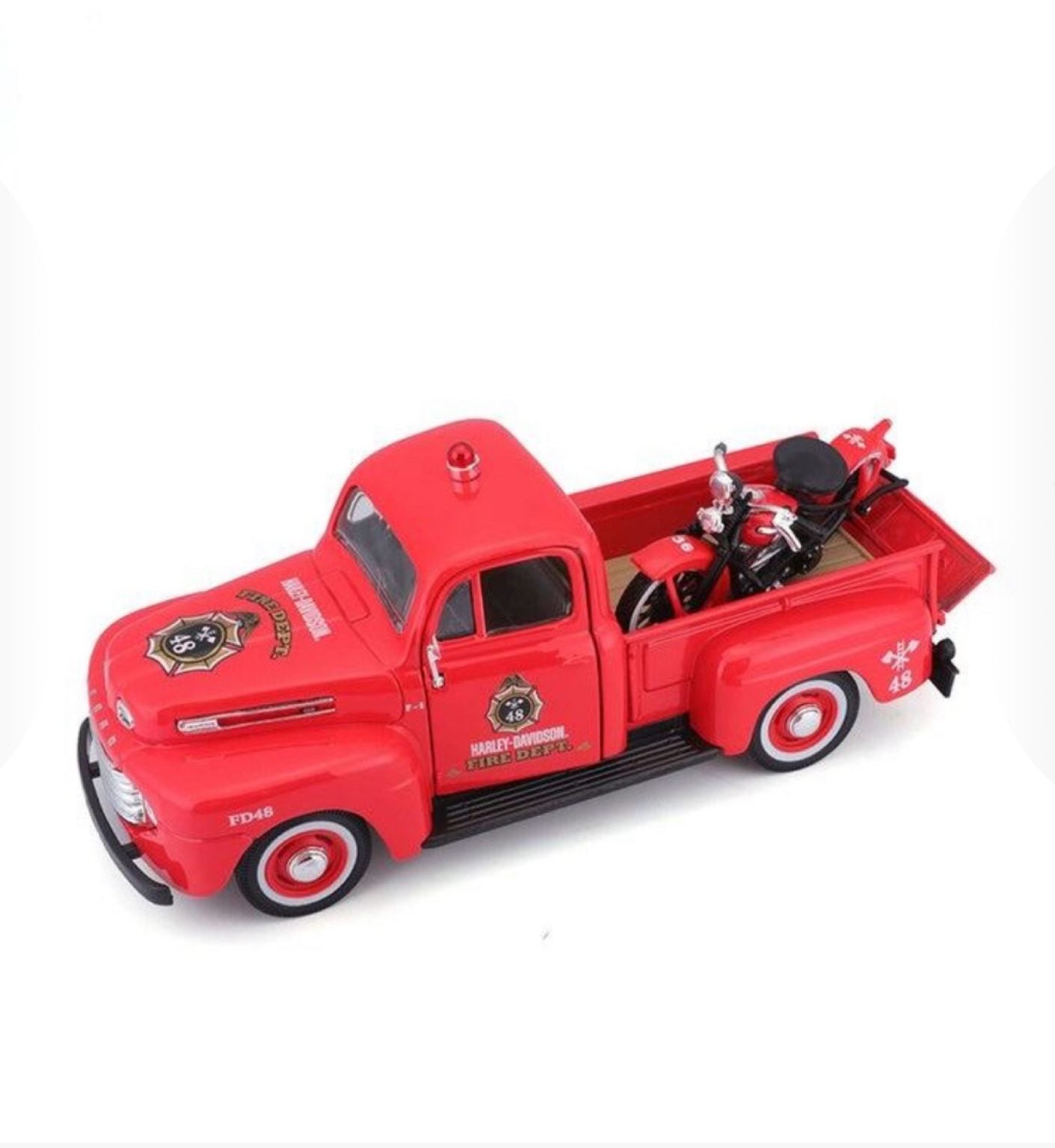 MAISTO - 1948 FORD F1 PICKUP - 1936 EL KNUCKLEHEAD - HARLEY DAVIDSON - 1:24 SCALE
