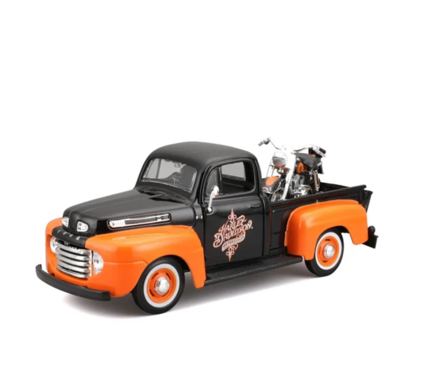 MAISTO - 1948 FORD F1 PICKUP - 1958 FLH DUO GLIDE - HARLEY DAVIDSON - 1:24 SCALE