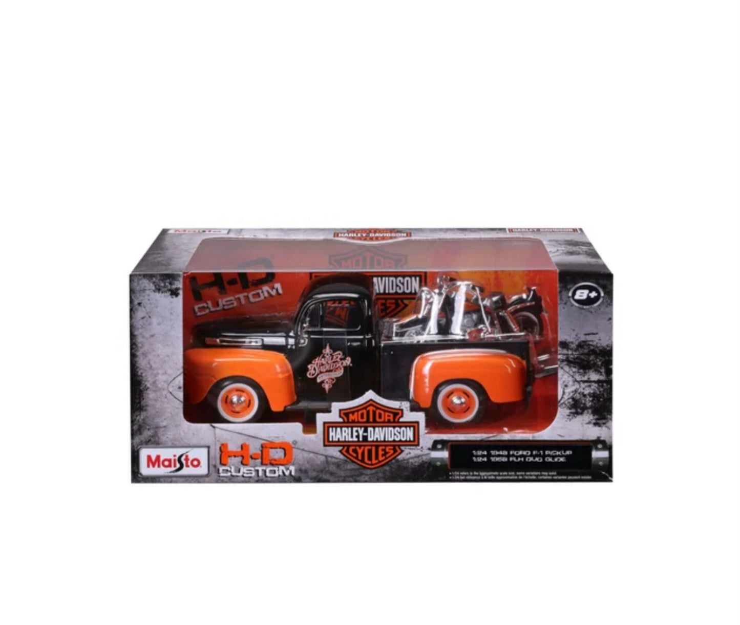 MAISTO - 1948 FORD F1 PICKUP - 1958 FLH DUO GLIDE - HARLEY DAVIDSON - 1:24 SCALE