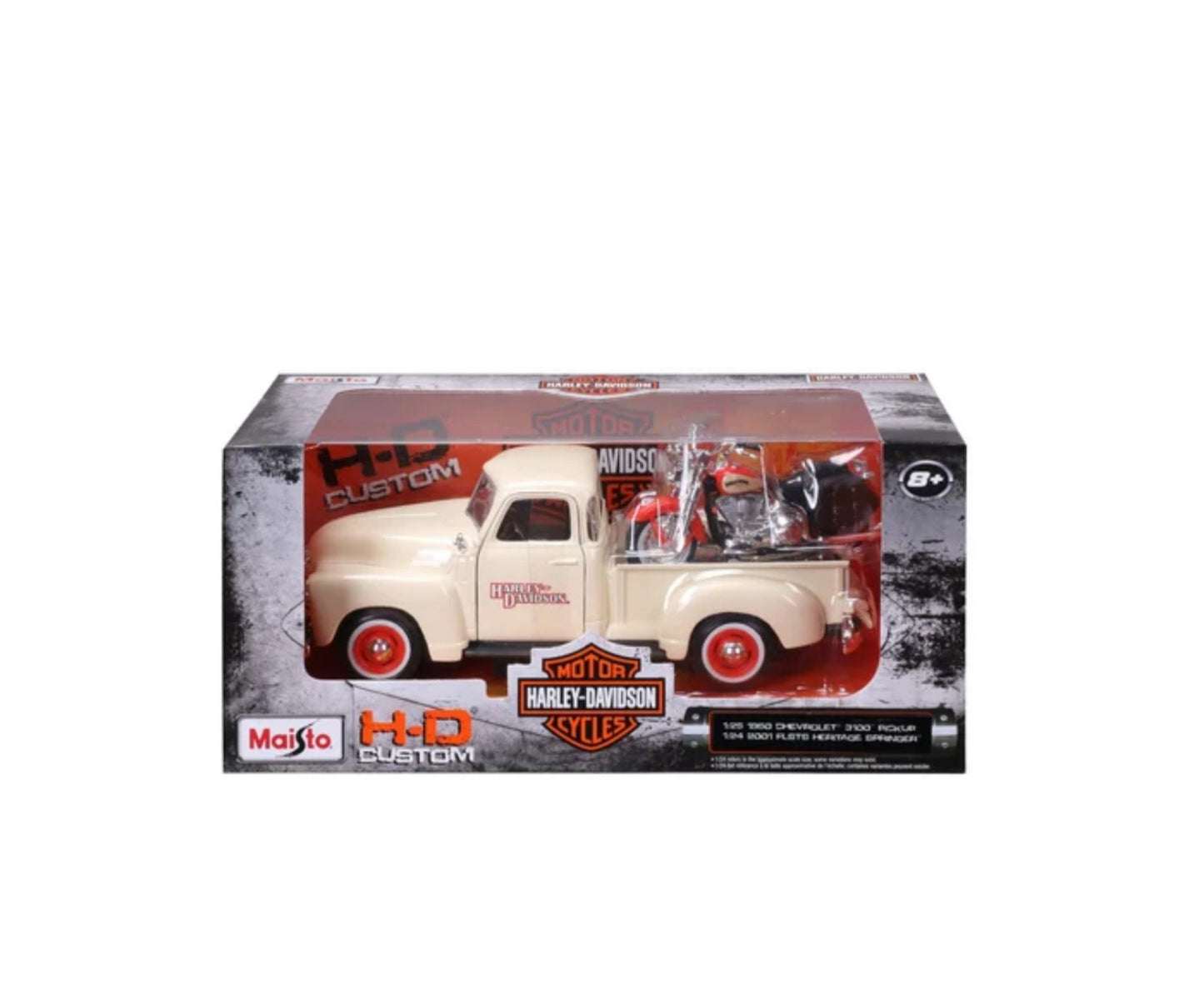 MAISTO - 1950 CHEVROLET 3100 PICKUP - 2001 FLSTS HERITAGE SPRINGER - HARLEY DAVIDSON - 1:24 SCALE