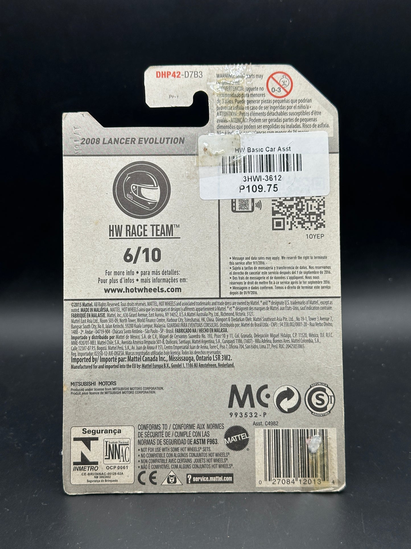 HOT WHEELS - 2008 LANCER EVOLUTION (2016) - HW RACE TEAM 6/10