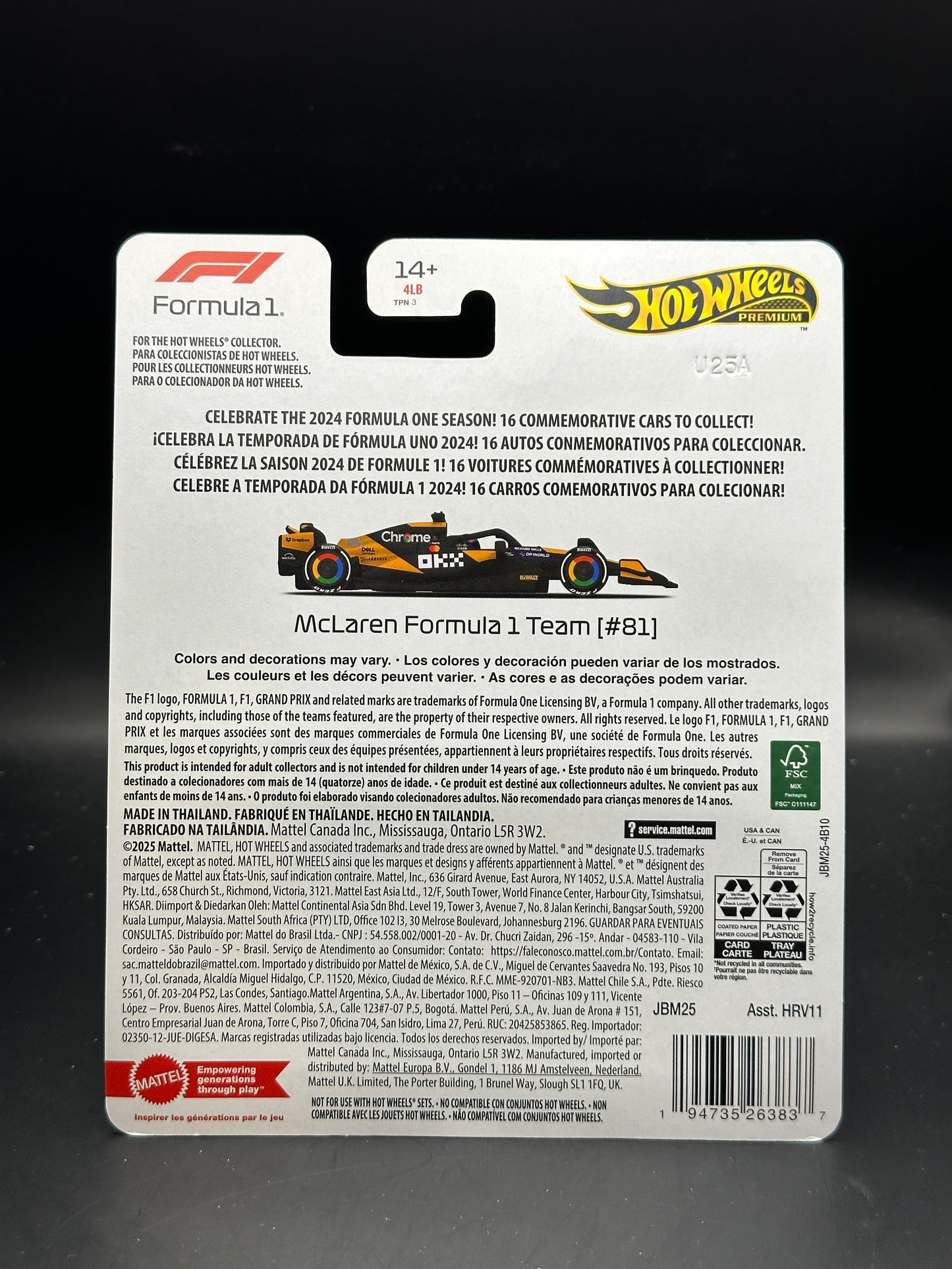 HOT WHEELS - OSCAR PIASTRI MCLAREN FORMULA 1 TEAM #81 (2025) - FORMULA 1 SERIES