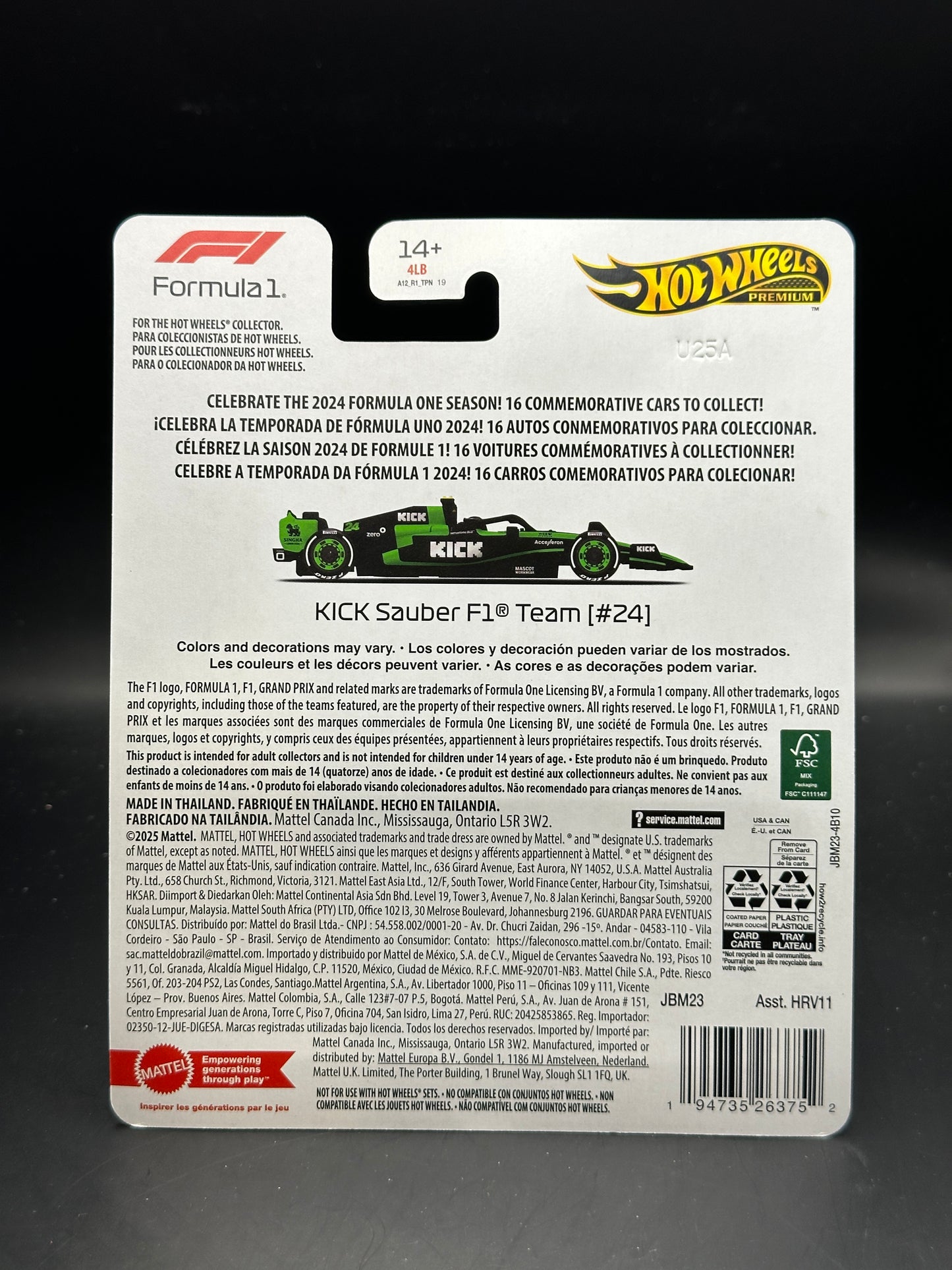 HOT WHEELS - ZHOU GUANYU KICK SAUBER F1 TEAM #24 (2025) - FORMULA 1 SERIES
