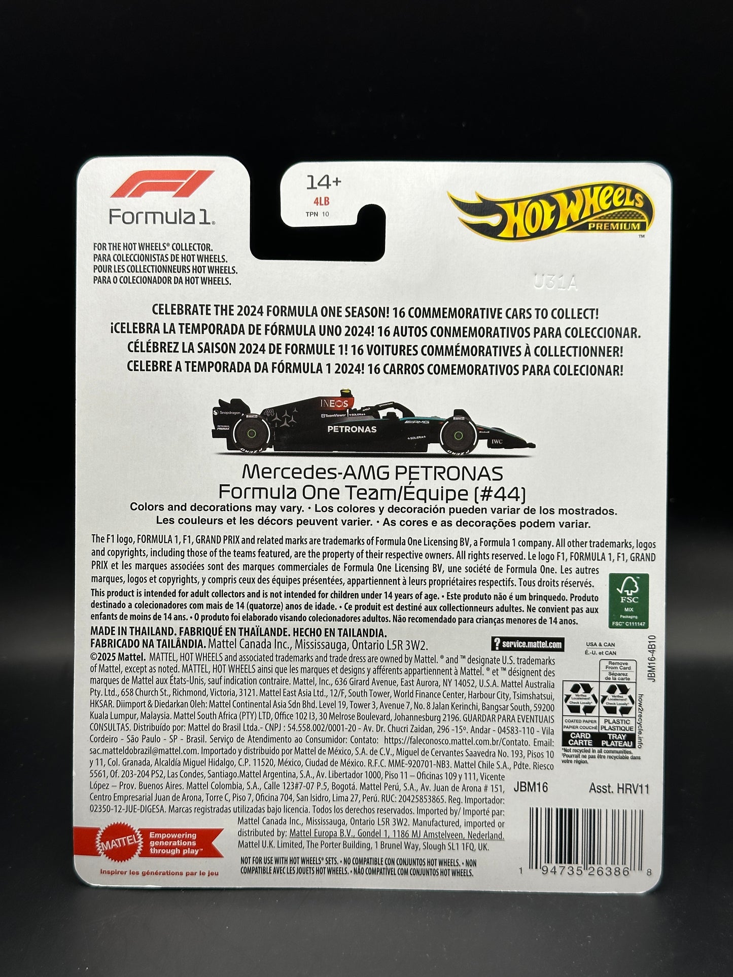 HOT WHEELS - LEWIS HAMILTON MERCEDES AMG PETRONAS FORMULA 1 TEAM #44 (2025) - FORMULA 1 SERIES
