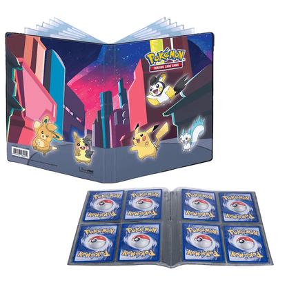Pokémon trading card game binder with character illustrations on a transparent background