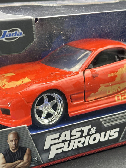 JADA DIECAST CARS - ORANGE JLS MAZDA RX-7 - FAST FURIOUS 1/32 SCALE