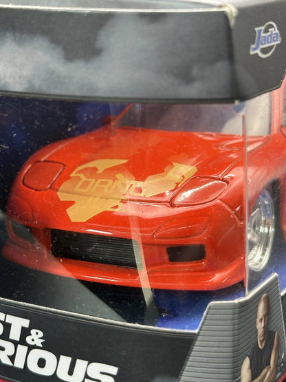 JADA DIECAST CARS - ORANGE JLS MAZDA RX-7 - FAST FURIOUS 1/32 SCALE