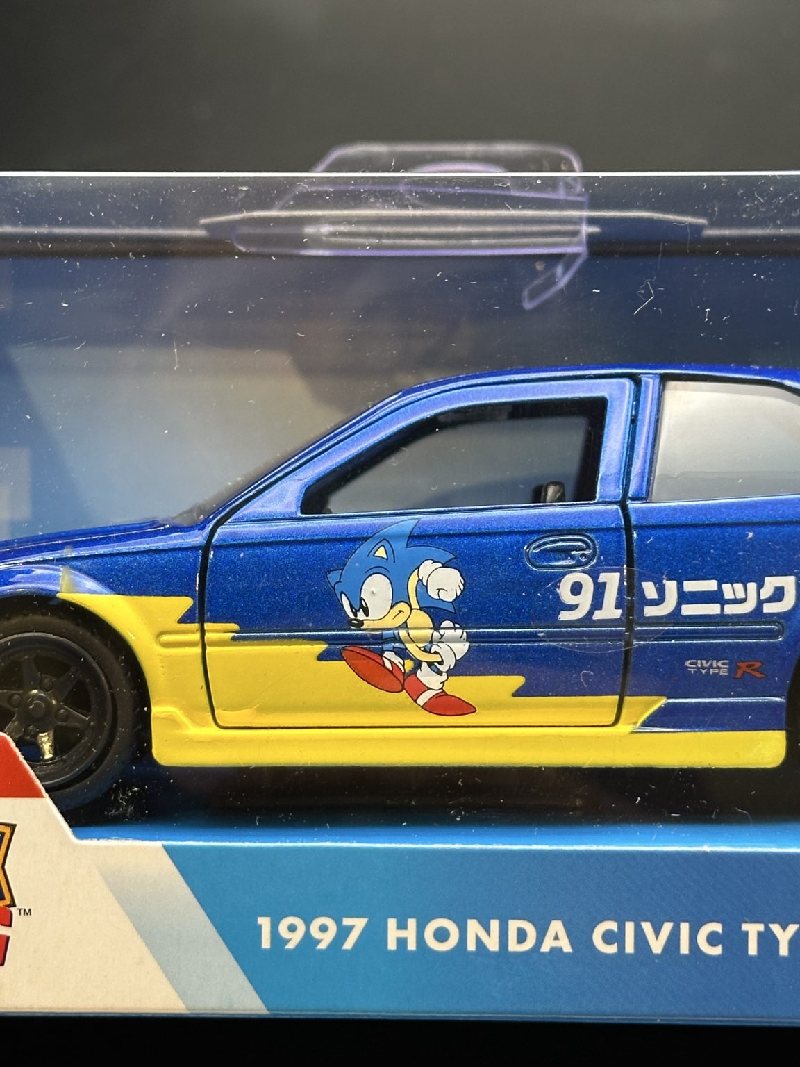 JADA DIECAST CARS - 1997 HONDA CIVIC TYPE R - SONIC HEDGEHOG - 1/32 SCALE