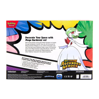 Pokémon Mega Gardevoir ex! packaging with promotional text on a white background