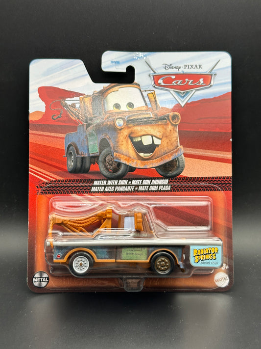 DISNEY PIXAR CARS - MATER WITH SIGN - CARS - DIECAST