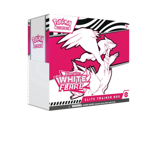 Pokémon White Flare Elite Trainer Box packaging with a pink and white design.