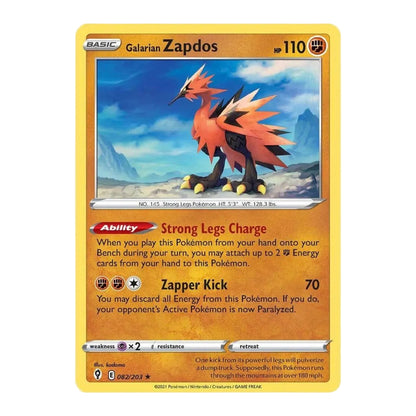 POKEMON TCG - GALARIAN ZAPDOS - HOLO RARE - EVOLVING SKIES - 82/203