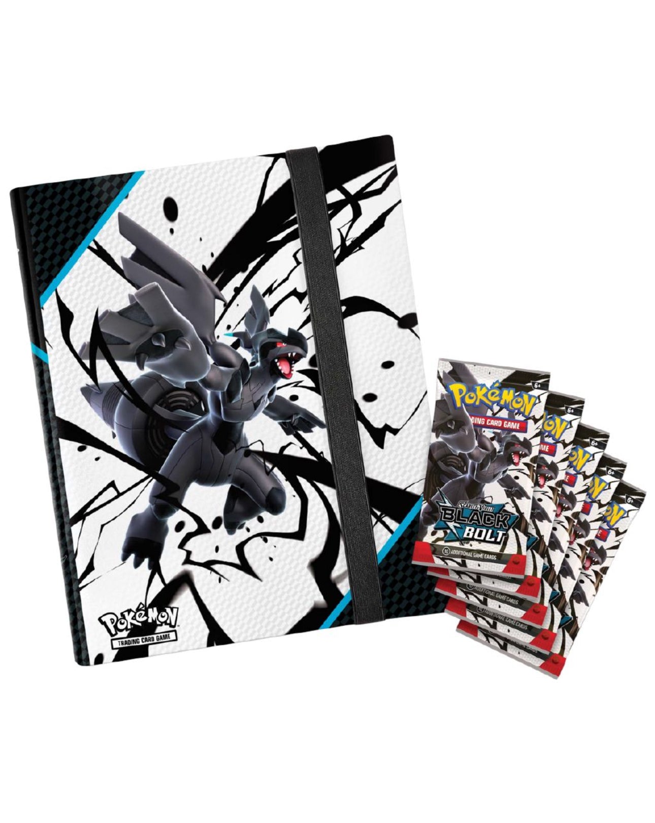 Pokemon trading card game binder with cards on a white background