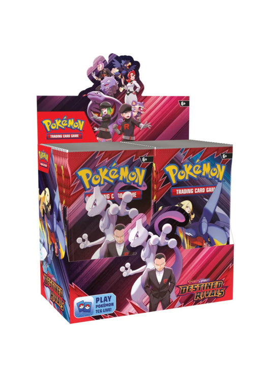 Pokémon trading card Destined Rivals game box with characters on a white background