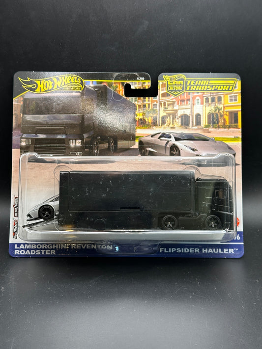 HOT WHEELS - LAMBORGHINI REVENTON ROADSTER / FLIPSIDE HAULER (2025) TEAM TRANSPORT 76