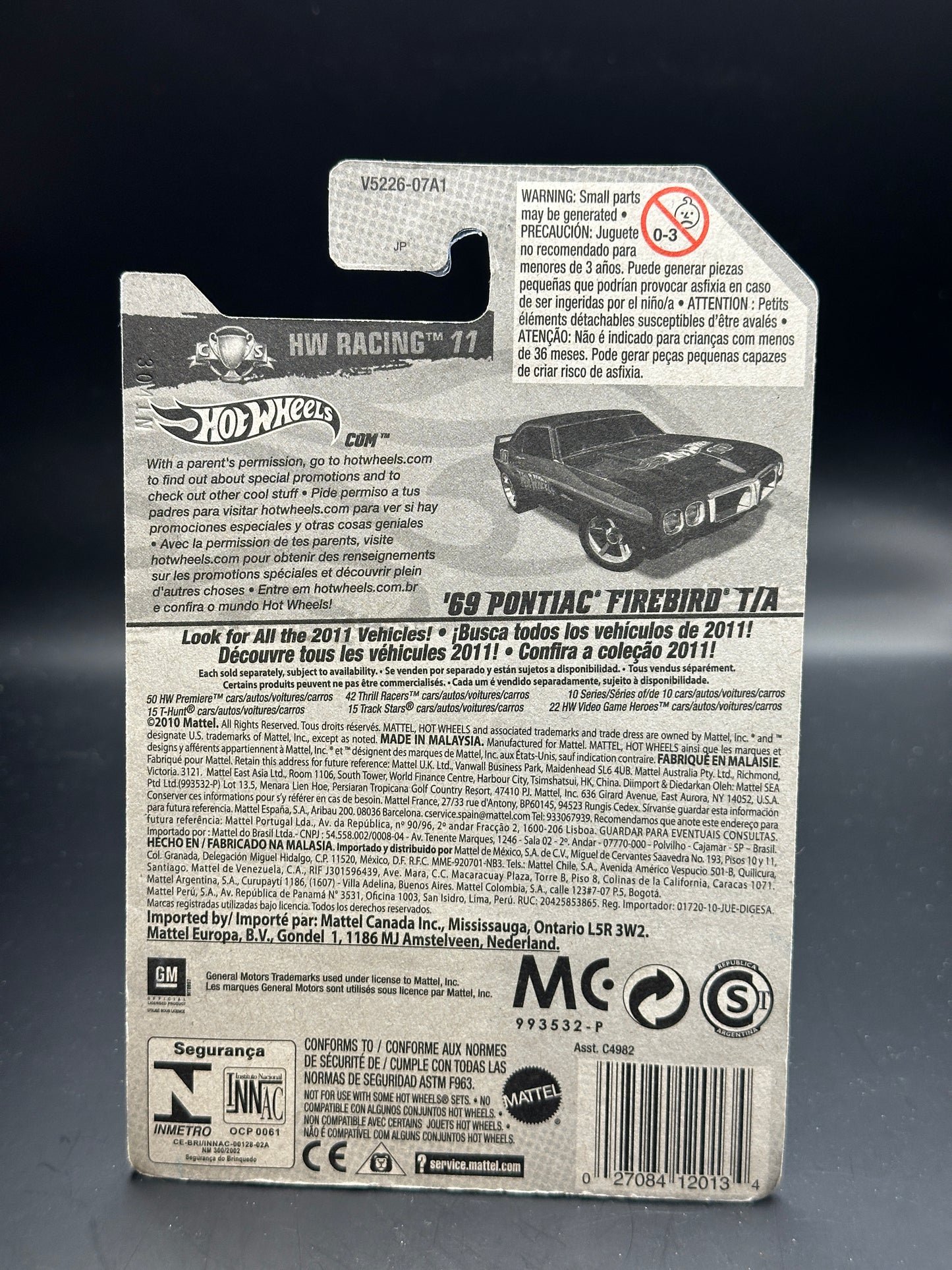 HOT WHEELS - 69 PONTIAC FIREBIRD T/A (2011) - HW RACING 7/10