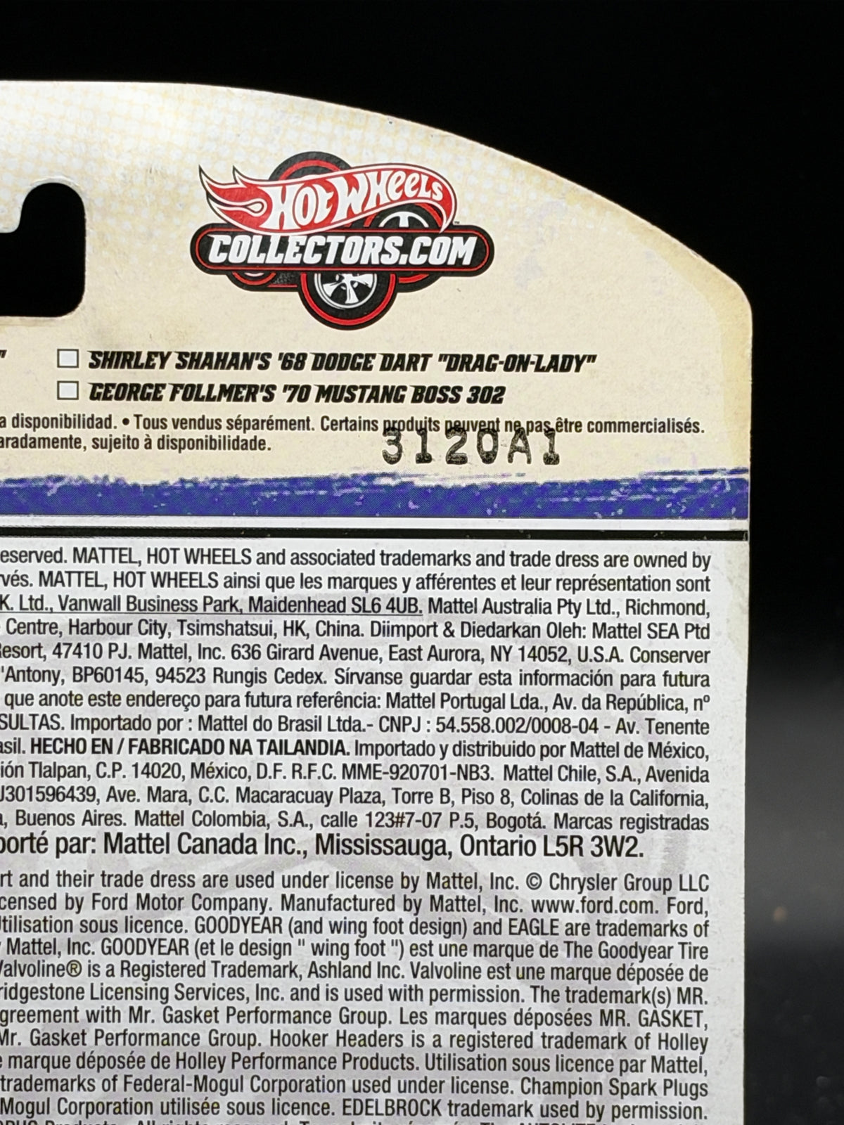HOT WHEELS - SHIRLEY SHAHAN’S 68 DART “DRAG-ON-LADY” (2011) - VINTAGE RACING 7/30
