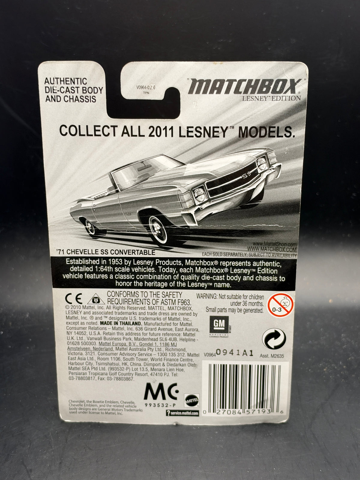 MATCHBOX - 71 CHEVELLE SS CONVERTABLE - LESNEY EDITION - DIECAST