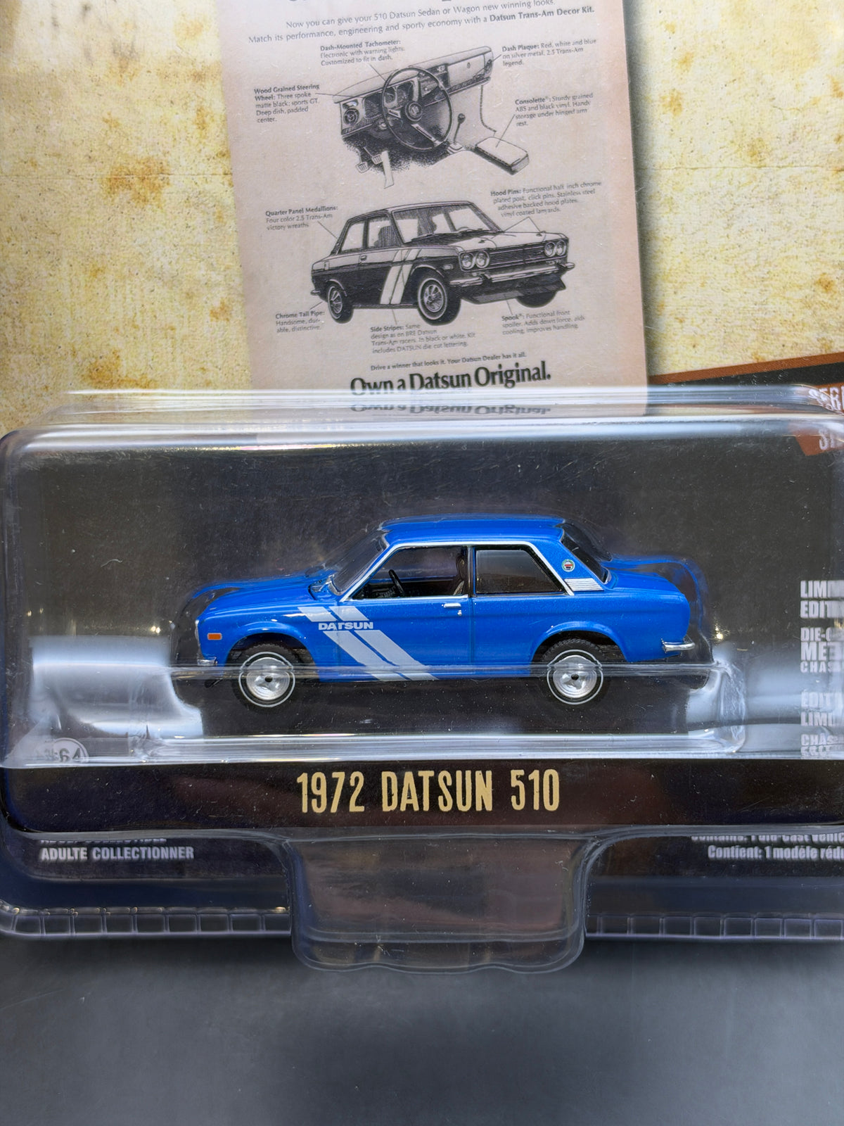 GREENLIGHT - 1972 DATSUN 510 - SHOW IT LIKE IT IS A CHAMPION - VINTAGE AD CARS