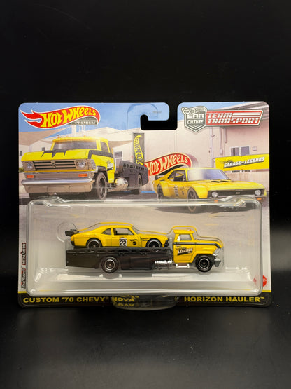 HOT WHEELS - CUSTOM 70 CHEVY NOVA / HORIZON HAULER (2022) LEGENDS TOUR TEAM TRANSPORT