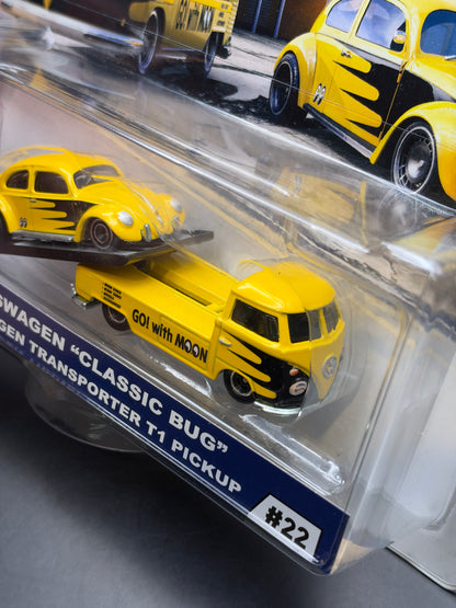 HOT WHEELS - VOLKSWAGEN CLASSIC BUG / VOLKSWAGEN TRANSPORTER T1 PICKUP (2020) - TEAM TRANSPORT #22