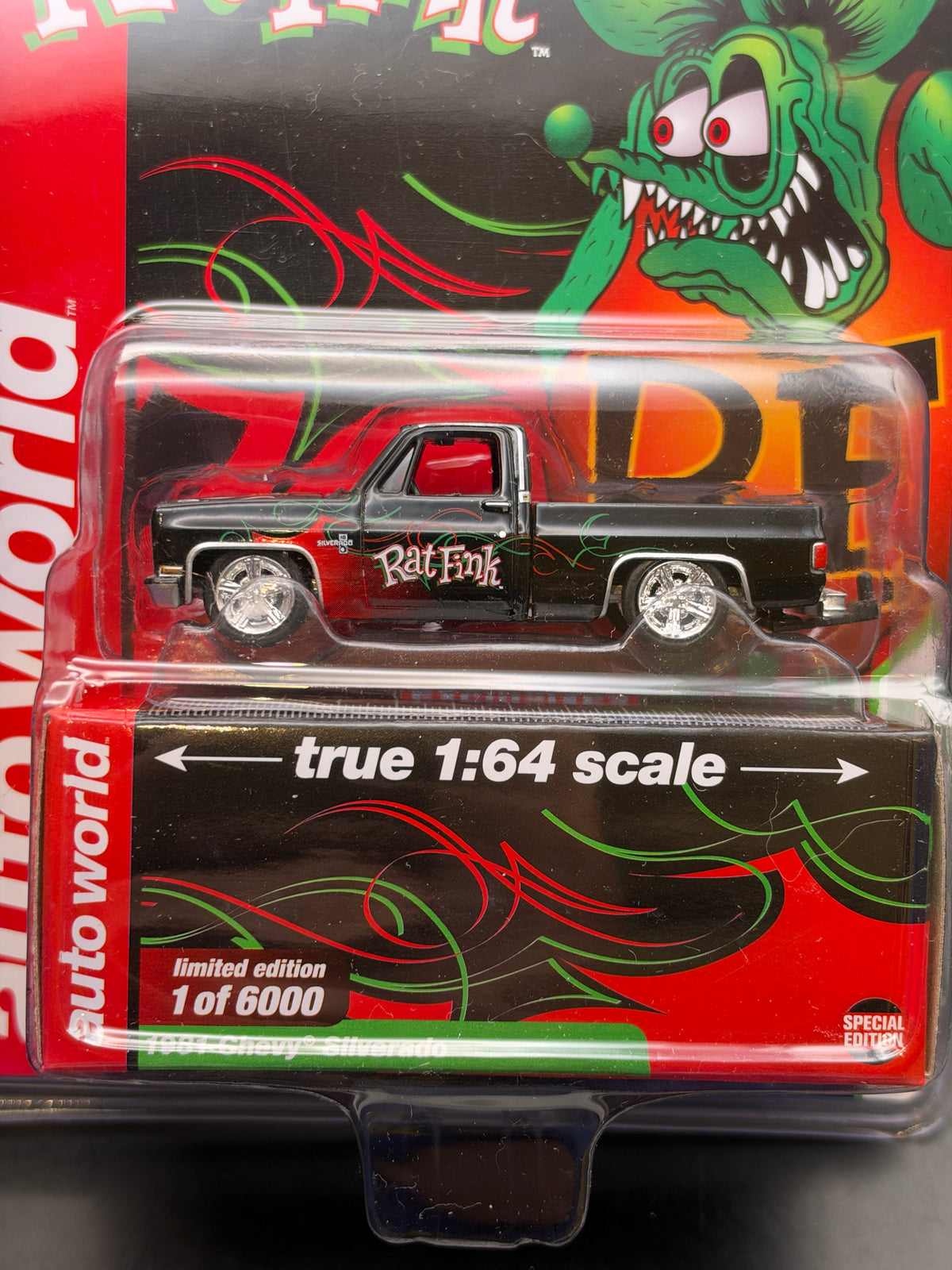 AUTO WORLD - MIJO EXCLUSIVES - 1981 CHEVY SILVERADO - RAT FINK - 1/64 SCALE