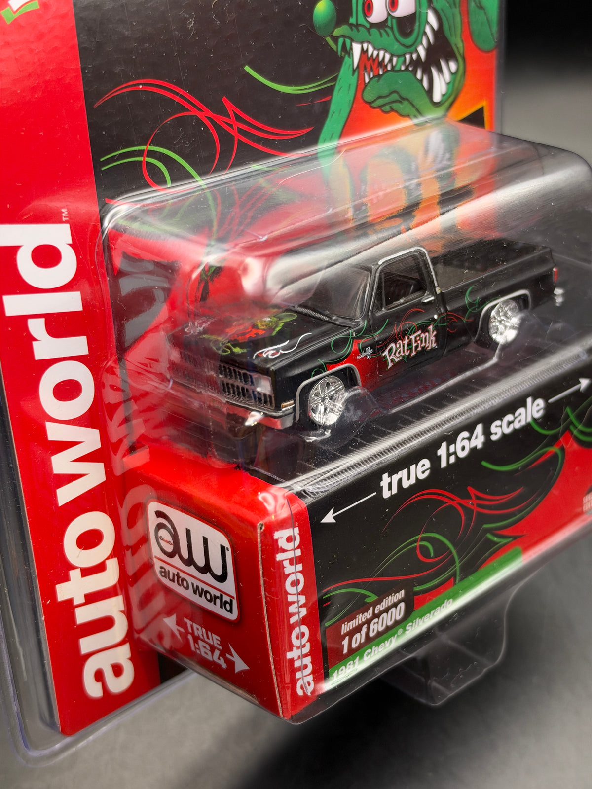 AUTO WORLD - MIJO EXCLUSIVES - 1981 CHEVY SILVERADO - RAT FINK - 1/64 SCALE