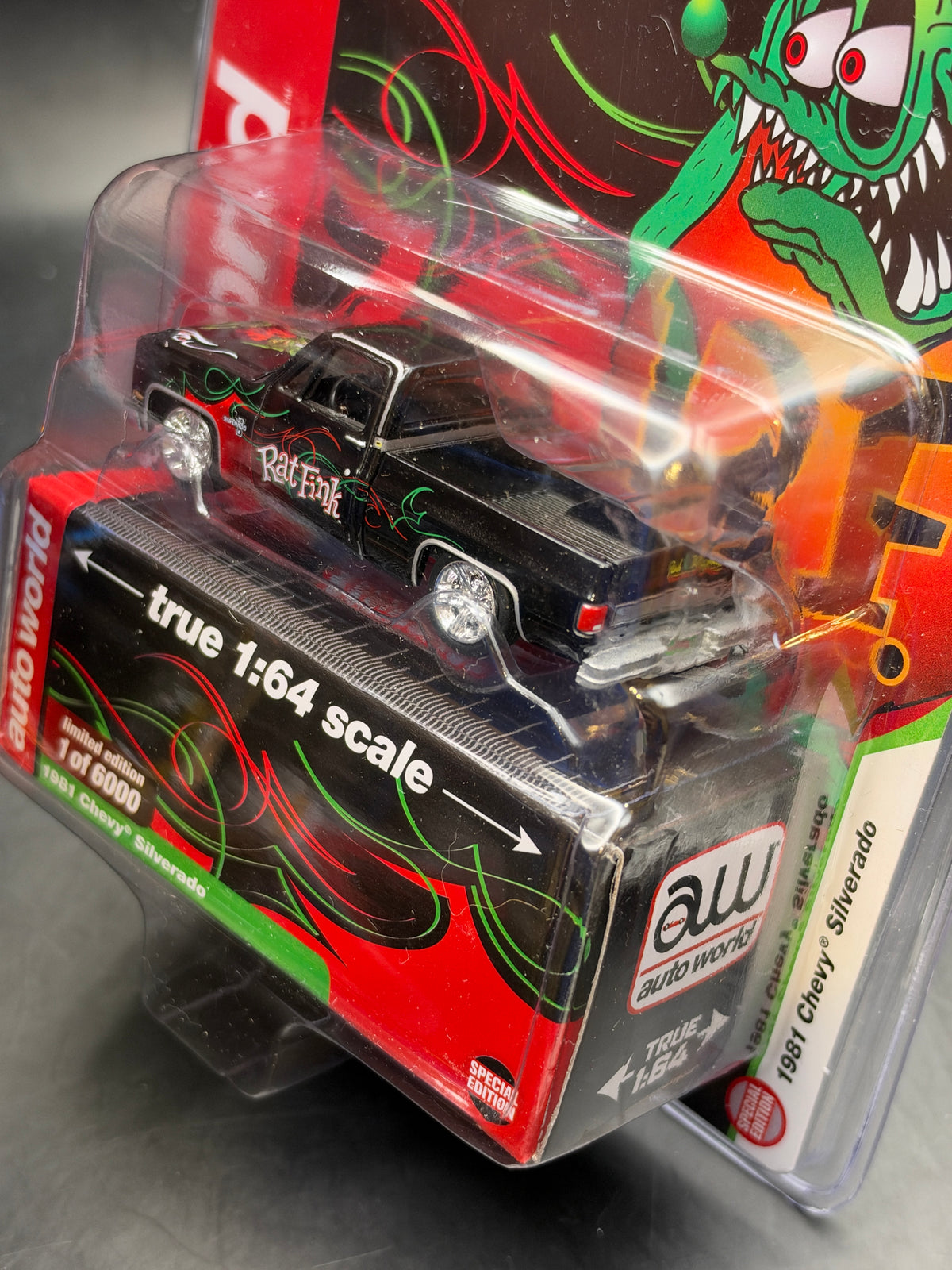 AUTO WORLD - MIJO EXCLUSIVES - 1981 CHEVY SILVERADO - RAT FINK - 1/64 SCALE