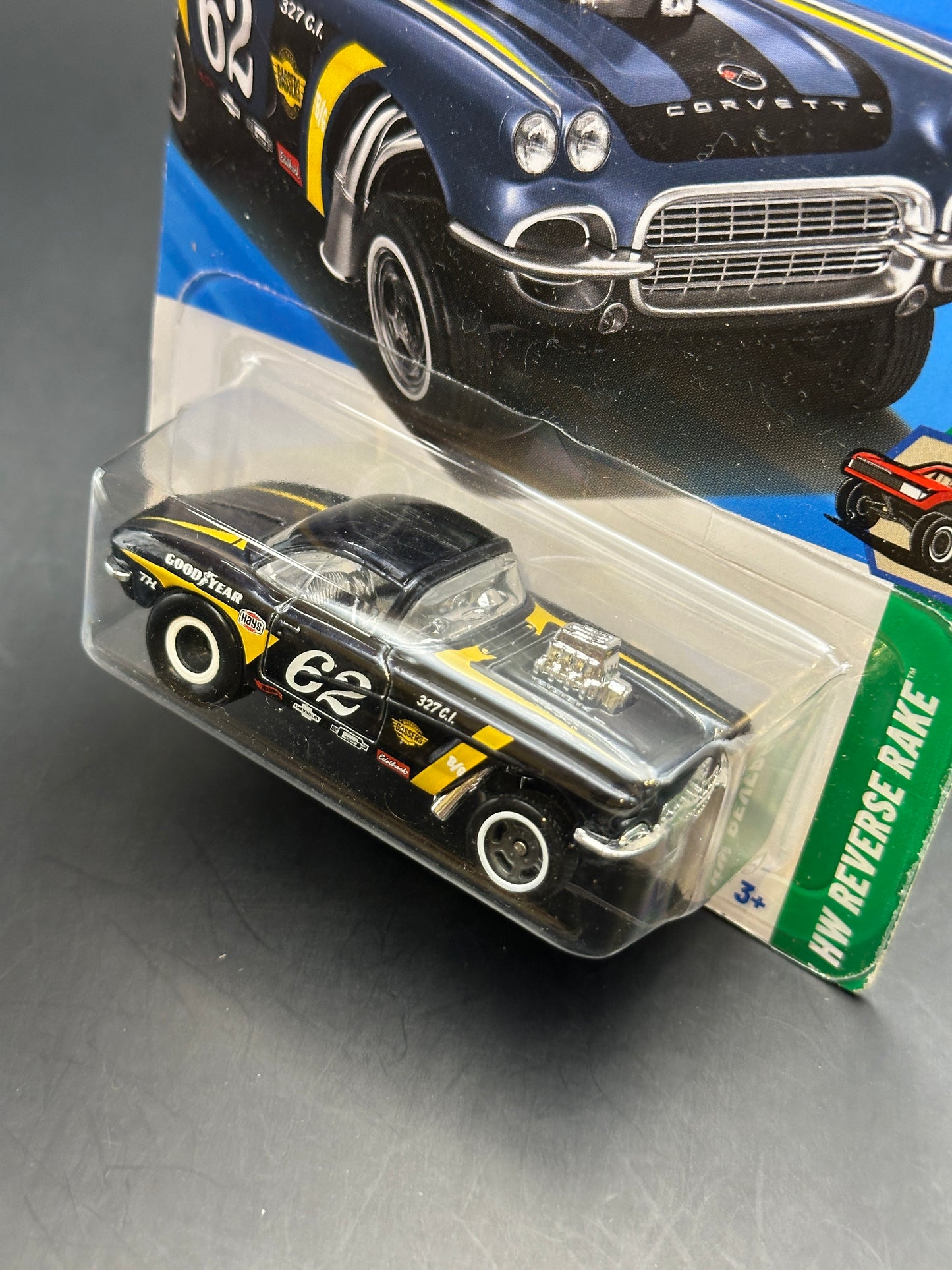 HOT WHEELS - 62 CORVETTE GASSER (2025) - HW REVERSE RAKE 4/5 - SUPER TREASURE HUNT - DAMAGED CARD