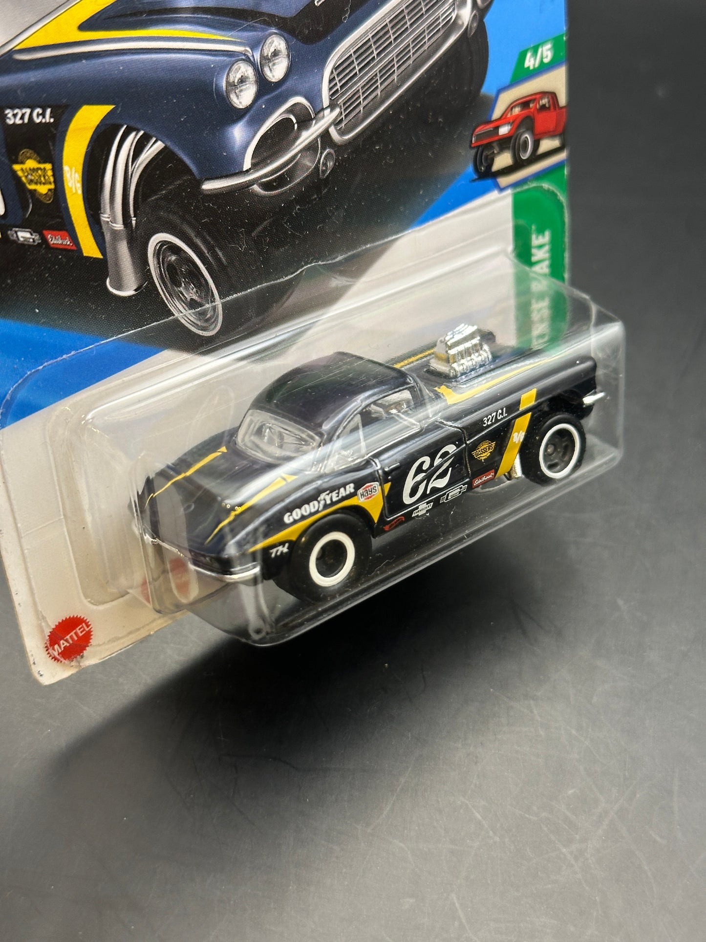 HOT WHEELS - 62 CORVETTE GASSER (2025) - HW REVERSE RAKE 4/5 - SUPER TREASURE HUNT - DAMAGED CARD