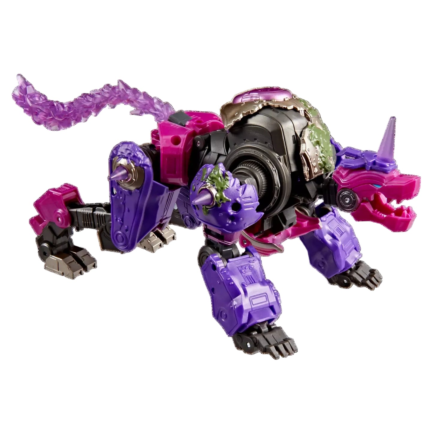 Toy robot with purple and pink colors on a white background