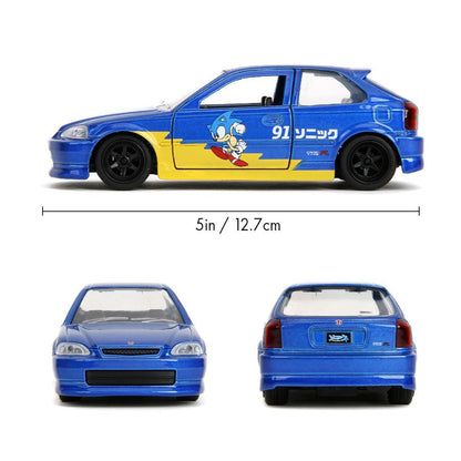 JADA DIECAST CARS - 1997 HONDA CIVIC TYPE R - SONIC HEDGEHOG - 1/32 SCALE