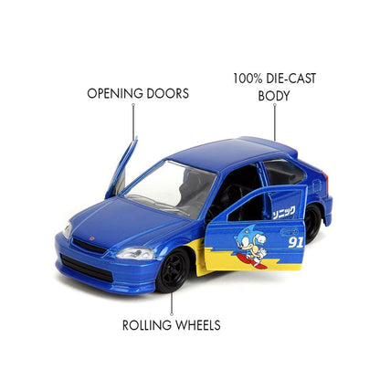 JADA DIECAST CARS - 1997 HONDA CIVIC TYPE R - SONIC HEDGEHOG - 1/32 SCALE
