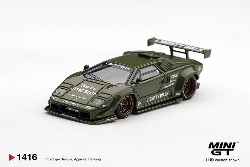 PRE-ORDER DEADLINE: OCTOBER 21 - MINI GT - LAMBORGHINI COUNTACH LB-WORKS ARMY GREEN - EST ARRIVAL MAY 2027 - STANDARD BOX