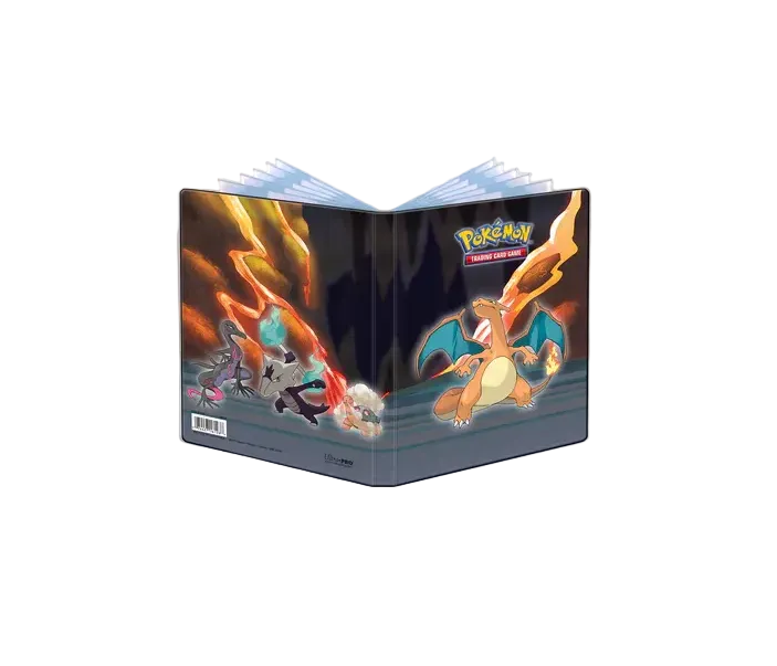 Pokémon trading card game binder with character illustrations on a white background